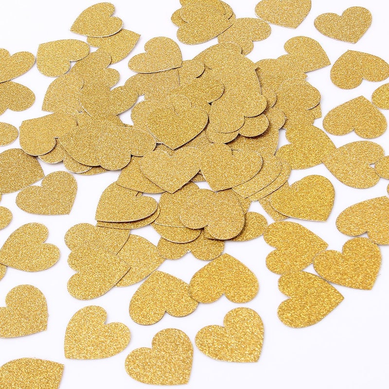 MOWO Glitter Heart Confetti Wedding Party Decor and Table Decor 1.2 in Diameter (Gold glitte 200pc) - Image 1
